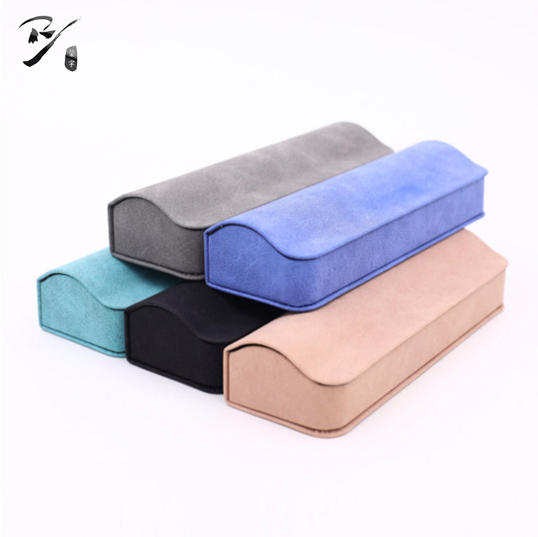 Rectangular arched flap-front handmade eyewear case with rounded corners