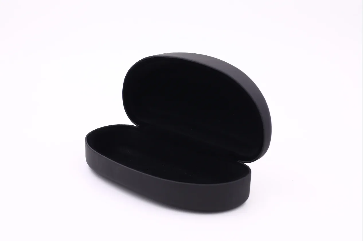 Open black hardshell glasses case
